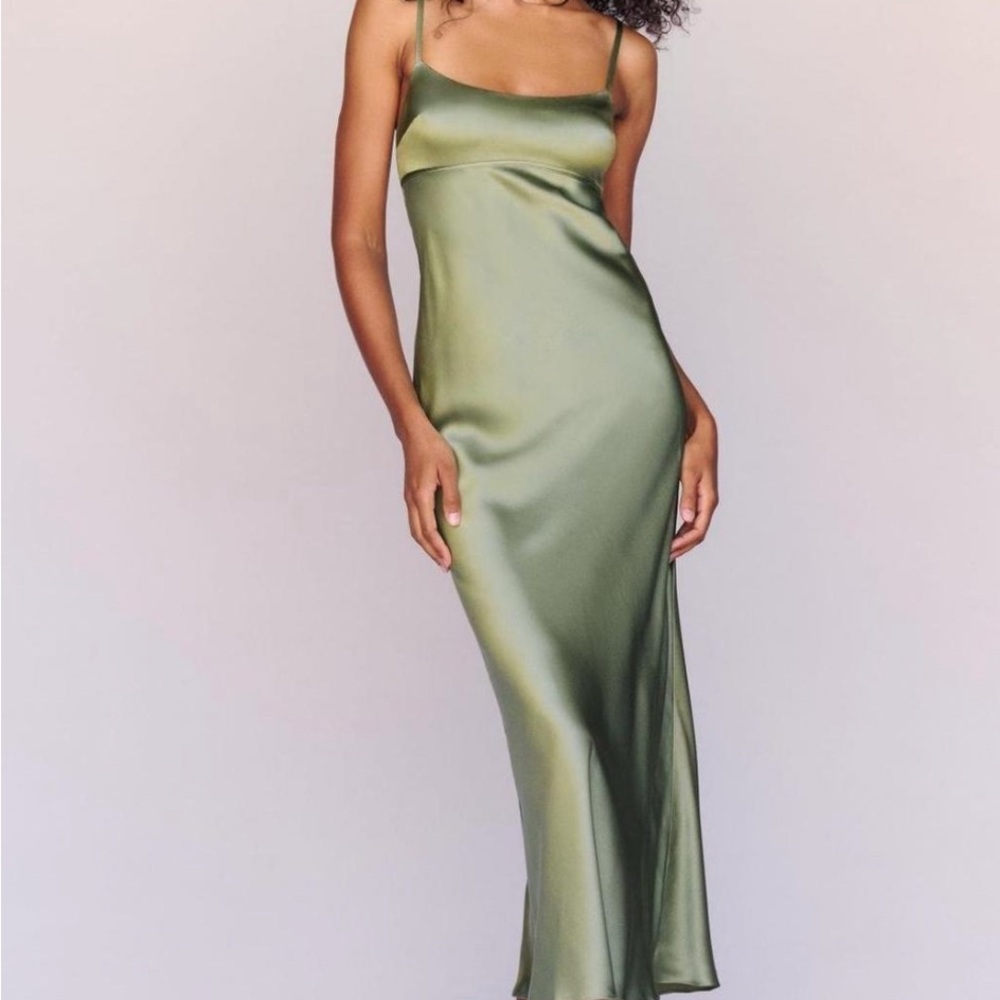 Reformation Kailyn Silk dress in Artichoke